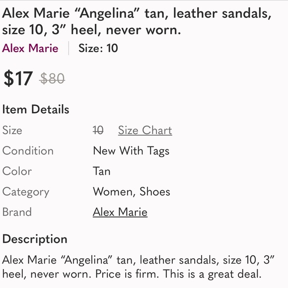 New, Alex Marie Tan Leather Sandals, Size 10 M - Picture 3 of 3